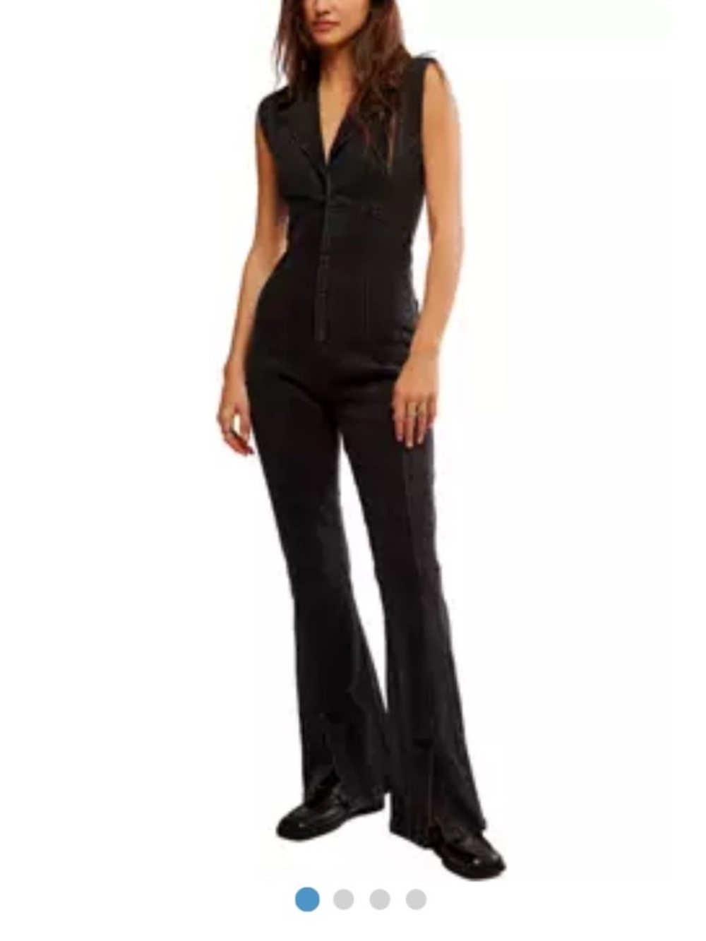 Free People Curvy Ring The Alarm Black Denim Jumpsuit
